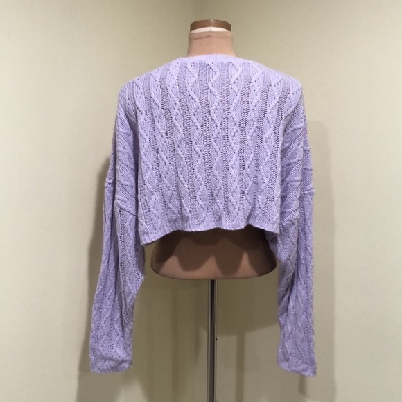 Nasty Gal Cropped Sweater Size 12 Pastel Purple Cable Knit - Picture 4 of 8